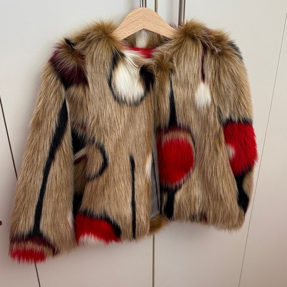 Trendy Faux Fur Kids Jacket - Red and Brown